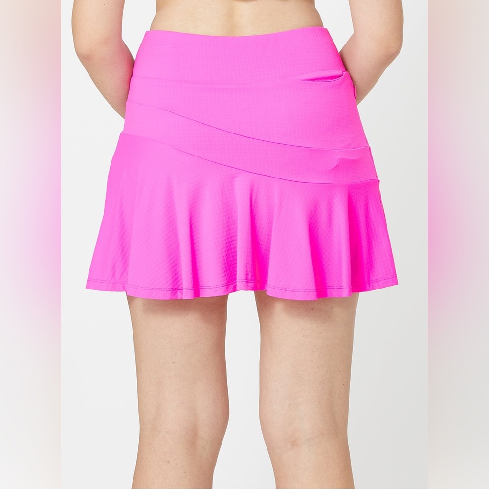 IBKUL Tennis Hot Pink UPF 50+ Mini Zip Pocket Pull On Flounce Skort Skirt L - Picture 6 of 13